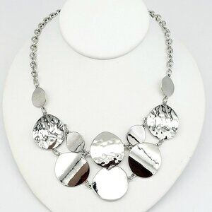 New Directions 20" Necklace Polished & Hammered Discs Thick Rolo Chain NEW